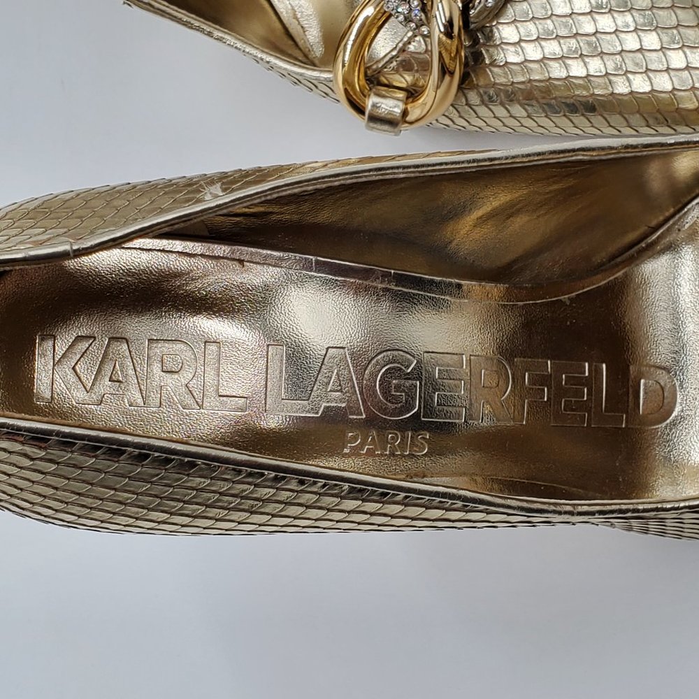 Karl Lagerfeld Paris Rhinestone Chain Metallic Heels - Picture 9 of 16